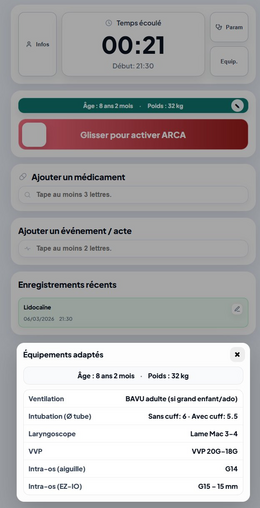 Mode pédiatrique — équipements adaptés au poids