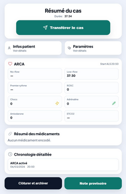Résumé du cas — timers, chocs, médicaments